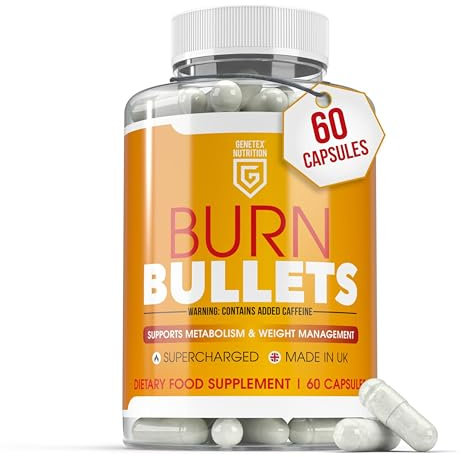 Burn Bullets Capsules for Metabolism & Weight Management Support | 60 Vegan Capsules | Supercharged Energy Boost, Natural Extreme Fat Burner, Caffeine Powered | UK Made | Plant-Based Supplement