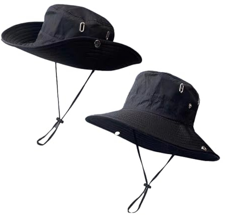 XIFUHUI Sonnenhut breiter Krempe für Damen Herren Sommer-Mesh UV-Schutz Safari-Hut wasserdicht und atmungsaktiv für Outdoor-Abenteuer, Wandern, Angeln, Safari(Schwarz)