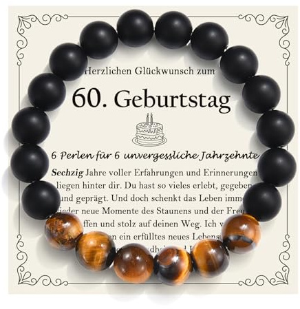 EYQV 60 Geburtstag Männer, Perlen Armband Geburtstagsgeschenk für Männer, Geschenke zum 60 Geburtstag Mann Opa Papa Onkel Ehemann Freund Sohn Enkel Neffe Bruder Kollegen Patensohn
