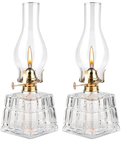 PORFOYO Petroleum Lamp Oil Lamp Made of Glass, Pack of 2 Petroleum Storm Lantern, Oil Lamp Lantern, Storm Lantern Petroleum, Vintage Kerosene Lamp, Lantern Chamber Oil Lamps for Indoor, Home, Garden
