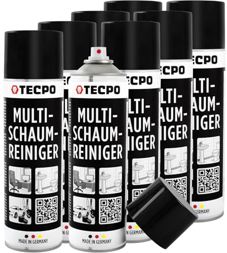 TECPO 8 detergenti multipli in schiuma, 500 ml, detergenti per interni, plastica, dischi, tappezzeria, vetro, metallo e detergente attivo