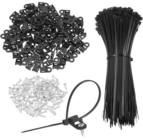 sourcing map 240 soportes tipo sillín de 1,9 cm con bridas de 15,24 cm y tornillos de rosca M3, juego de abrazaderas de soporte organizador de cables, color negro