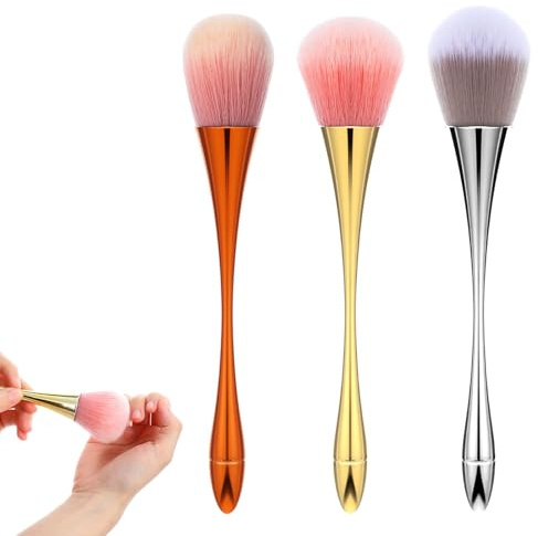 3 Pcs Nail Dust Brush, Acrylic Nail Art Dust Cleaner Brush, Soft Manicure Brushes,Large Makeup Brushes for Women Girls Gifts (Rose Gold, Gold, Silver)