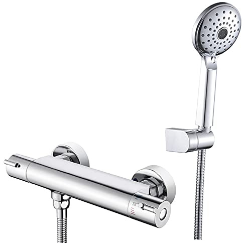 HZDXWXOJ Bathtub Faucet, Copper Concealed Shower Faucet Set, Thermostatic Hot and Cold Water Mixer Tap, Hand Spray Faucet with Anti-Scalding Safety Lock