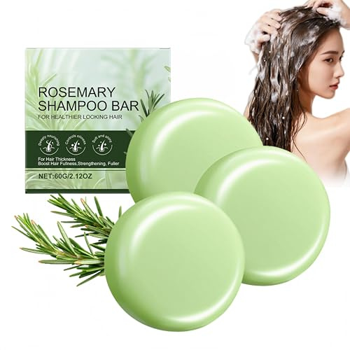 Rosmarin Shampoo Bar, Bio Haarseife Shampoo für Volumen, Rosmarin Bar mit Zitronengrasöl, Seife für Fettiges Haar und Trockenes Haar, Stärkend, Reichhaltiger und zarter Schaum (3)