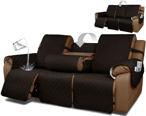 Rwoyno Waterproof Recliner Sofa Covers with Flipped Middle Backrest Washable Recliner Couch Covers Non-Slip with Elastic Straps Furniture Protector for Kid Dogs Pets (Chocolate)