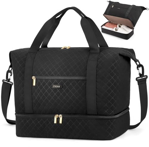 ETRONIK Ryanair Cabin Bags 40×30×20, 24L Travel Bag with Shoe Compartment, Water Resistent Underseat Hand Luggage Bag, Gym Bag Overnight Weekend Bags for Women, Carry-on Holdall Hospital Bag, Black