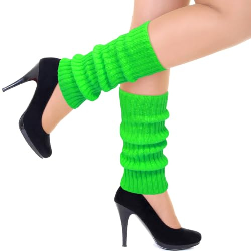 WAMIOKAGRO Stulpen Grün, Neon Grüne Stulpen Damen Mädchen, Gestrickte Sexy Beinstulpen Leg Warmers für Fasching Karneval Frosch Kostüm Erwachsene Tanzen 80er Aerobic Kostüm 80er Jahre Accessoires