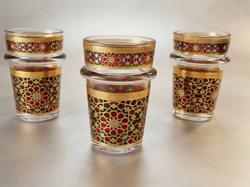 Générique Set de 12 Verres à Thé, Verre a thé Marocains, Motif Couleurs Floral, Verre a thé avec Anneau Décoratif