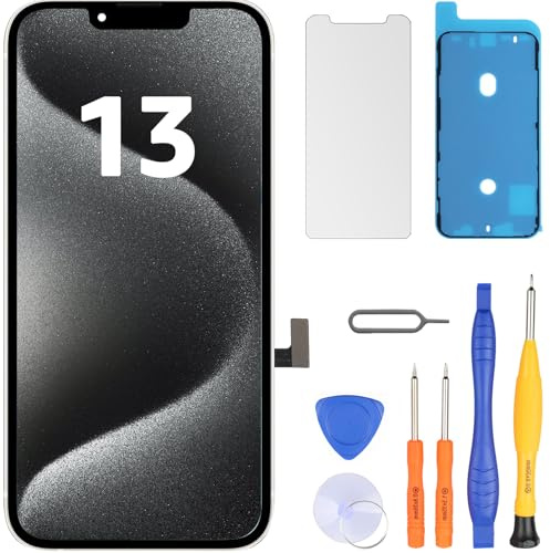 LL TRADER Écran pour iPhone 13, 6.1 LCD Remplacement et Kits de Réparation | Retina FHD Écran Tactile 3D Touch Digitizer Cadre Montage avec Ruban Adhésif Étanche, Protecteur (Programmable Truetone)