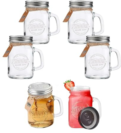Smiths Mason Jars 4oz (120 ml) Mini Fermentation Jars with lids, Ideal Sauce Storage, Kombucha, Pickling Jar, Food, Glass Storage Jars for Homemade Fruit preserves and Canning