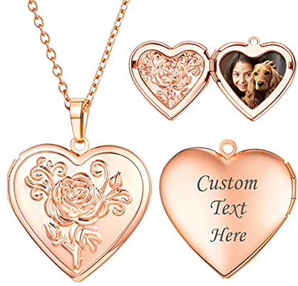 U7 Photo Locket Pendant Heart Shaped Rose Gold Plated Necklace 22