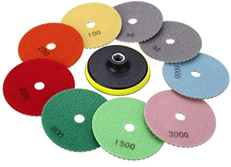 4 Zoll 100mm Dimond Polierscheiben, M14 Klebrige Scheibe + 2x50 /100/200 / 400/800 / 1000/1500 / 3000/6000 Polierpads für Beton Marmor Granit Stein Polieren Set