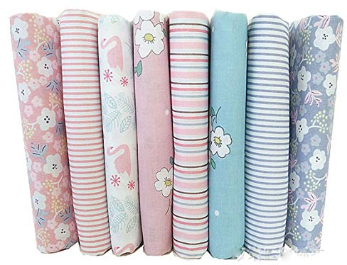 Egurs Baumwollstoff 8X Stoff Grauer/Rosa/Blau Stoffpaket Stoffe Patchwork Blume Streifen 50 * 50