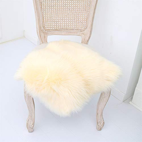 Martin Kench Faux Lammfell Sitzkissen, Schaffell Sitzauflage Longhair Fell Optik Nachahmung Wolle Sofa Matte (Beige,50 x 50 cm)