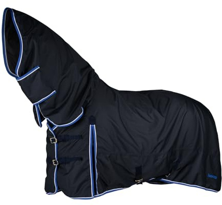 Horze Glasgow Leichte Regendecke mit Halsteil, Weidedecke fur Pferde, Decke fur Pferd, 600D, Blau, 135