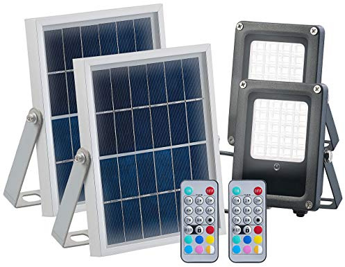 Luminea Flutlicht Solar: 2er-Set Solar-LED-Fluter für außen, RGBW, 10 Watt, mit Fernbedienung (Flutlicht mit Fernbedienung, Strahler mit, Farbe)