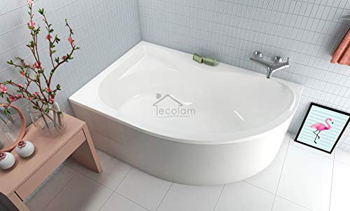 ECOLAM Badewanne Eckwanne Eckbadewanne Acryl weiß Dora Polimat 170x110 cm LINKS + Schürze + Ablaufgarnitur Ab- und Überlauf Automatik Füße Silikon - Komplett-Set