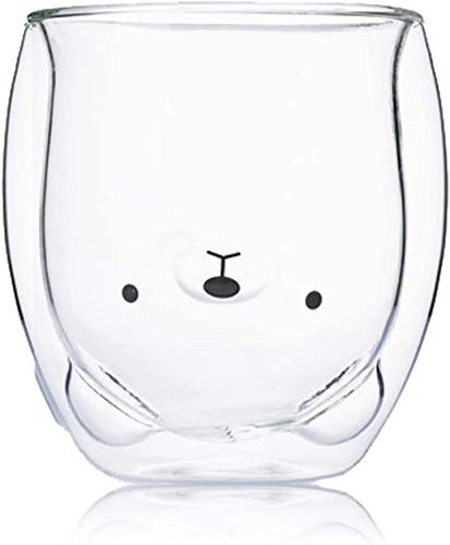 HwaGui Simpatica tazza in vetro a doppia parete tazza da caffè personalizzata tazza per latte tazza da tè per regalo di compleanno 250 ml / 8 oz, orso