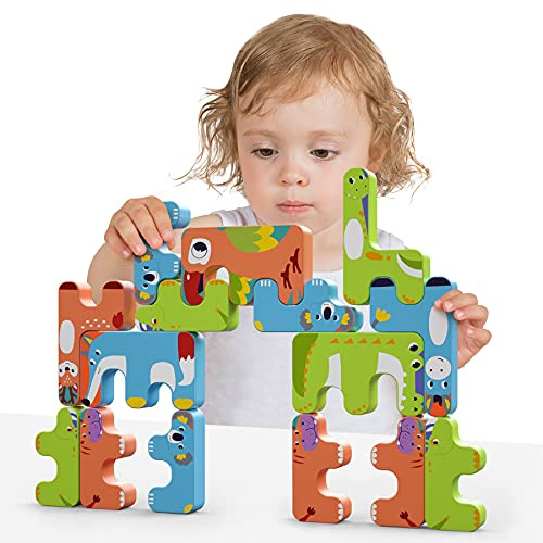 TUMAMA Giocattoli impilabili per bambini Montessori Animal Balance Blocks Giochi Bambino Educativo Impilabile High Building Block Giocattolo 3 4 5 6 anni Bambini Adulti Ragazzi Ragazze 15pcs
