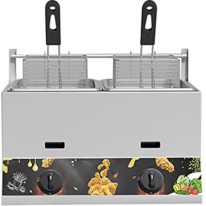 HOME UK Friteuse à gaz Friteuse Commerciale Friteuse Commerciale en Acier INOX ave Couvercle Anti-éclaboussures et églable en température pour Frire des Aliments Cuisiner