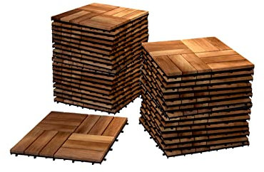 SAM Holzfliese 02, Akazienholz massiv + geölt, 55 Fliesen für 5 m², 30x30 cm, Bodenbelag mit Drainage, Balkonfliesen/Terrassenfliesen/Klickfliesen