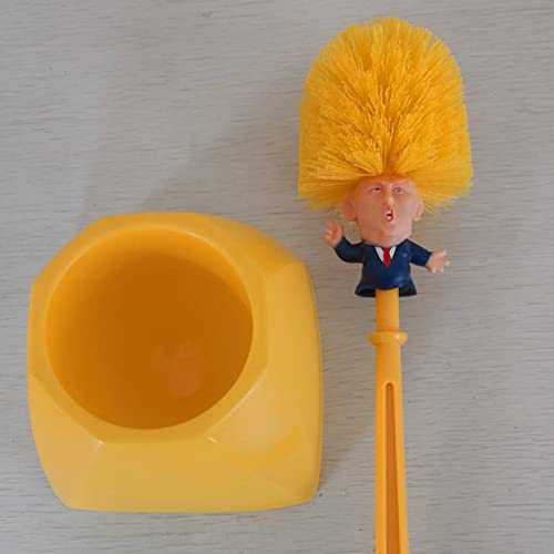Donald Trump Toilet Brush - Novelty Bowl Cleaner for Household Bathroom - Funny President's Head Cleaning Scrubber with Holder Stand & Storage