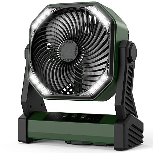 KITWLEMEN Ventilator mit Campinglampe, 20000mAh Tischventilator mit Haken, 270° Drehung, 4 Geschwindigkeiten, USB Ventilator für Camping Stromausfall Angeln Hurricane