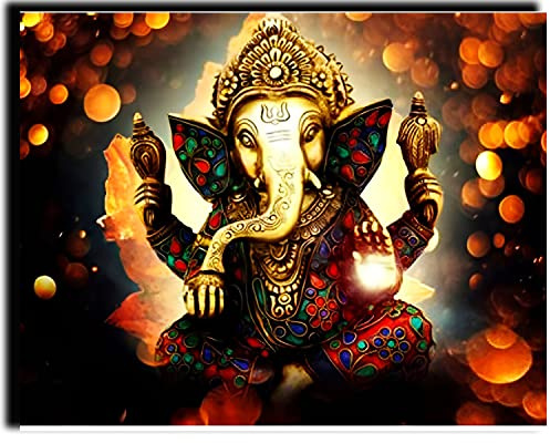 PAMMUQ Malen nach Zahlen Erwachsene Kinder Ganesha-Elefant 16x20 Zoll Leinen Segeltuch DIY ölgemälde Urlaub Handgemalte Geschenke Spielzeug malen Hauptdekoration -mit Rahmen