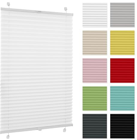 Plissee ohne Bohren 85 cm x 120 cm - Weiß - Plissee klemmfix, Rollos für Fenster ohne Bohren, Jalousien Fenster für innen, Raffrollo, Fenster plissee
