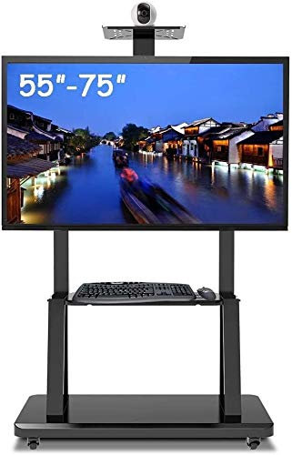 Soporte de TV Soporte de pedestal Soporte de TV con ruedas Altura ajustable, Carro móvil portátil de servicio pesado para televisores de plasma/LCD/Led Oled de 55-75 pulgadas, Negro, Carga 105 kg
