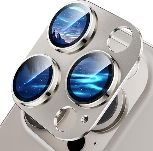 WSKEN for iPhone 15 Pro/iPhone 15 Pro Max Camera Lens Protector - Matte [Shatterproof Test] 9H Tempered Glass Camera Screen Protector Scratch Resistant Metal Ring Cover Accessories Natural Titanium