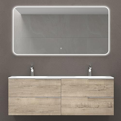 Mai & Mai Badmöbelset Waschbeckenunterschrank 4 Schubladen Eiche Greige mit Doppelwaschbecken BTH: 144x48x52cm Vanessa