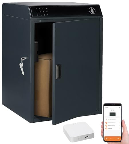 AGT Briefkasten mit Pin-Code: Paketbriefkasten mit WLAN-Gateway, Stahl, 46 x 72 x 50 cm, PIN, App (Smarte Paketbox, Paketbox Briefkasten)