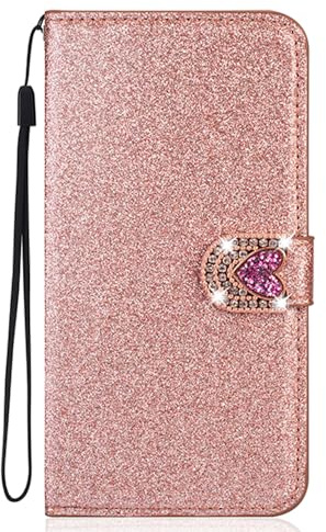 BLOTECH Custodia Glitter for iPhone 12 Mini Cover Bling Glitter Brillantini Portafoglio Brillante Rosa Gold Leather Case Shell Wallet PU e Glitter Brillanti 3D Farfalla Cover per iPhone 12 Mini