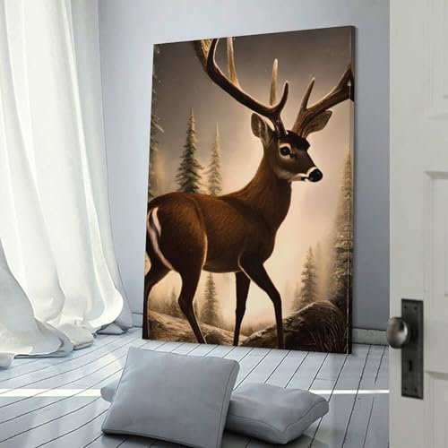 Kunstdruck „Hirsch im Wald“, Leinwanddruck, Wandkunst für Schlafzimmer und Wohnzimmer, moderne Heimdekoration, Druck für besondere Anlässe, 40 x 60 cm (16 x 24 Zoll)