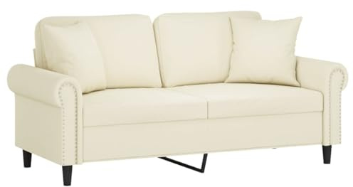 vidaXL Sofa 2 Sitzer, Couch mit Zierkissen, Liegesofa für Wohnzimmer, Polstersofa Sessel Relaxsofa Loungesofa Relaxcouch, Creme Samt