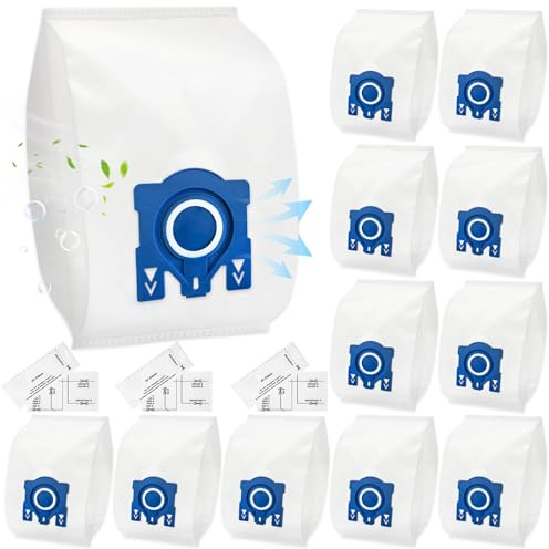 12 Pack Vacuum Cleaner Bags for Miele GN Vacuum Cleaners, Compatible with Miele GN 3D Airclean Efficiency Dust Bags Classic C1 Complete C2 C3, S227, S270, S400, S2, S5, S8 Series