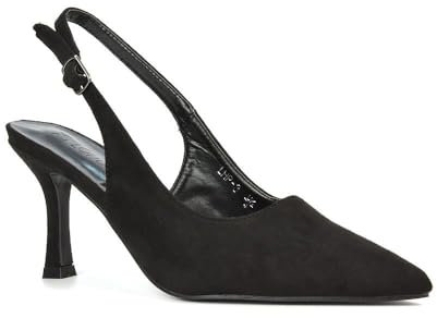 Women's Court Shoes Slingback Ladies Spointed Toe Evening Party Classic Stiletto High Heel Black Faux Suede Closed Toe Pumps Size 6