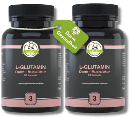 L-Glutamin für Hunde - 2x90 Kapseln für bis zu 6 Monate Vorrat | Aminosäuren können dabei unterstützen, das Immunsystem zu stärken, ohne unerwünschte Zusätze, Aromen oder Farbstoffe