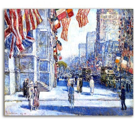 Childe Hasam, berühmte Wandkunst, Ölgemälde-Reproduktionen, „Early Morning on the Avenue in May“, Impressionismus-Leinwanddruck, kunst-Wanddekoration für Wohnzimmer 40 x 48 cm, rahmenlos
