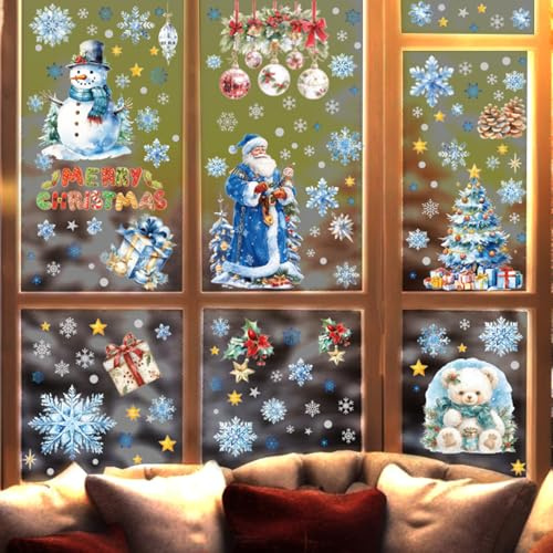 FOSDICK 9 Feuilles Stickers Noel Fenetre, Electrostatique Stickers Fenetre Noel, Autocollant Noel Fenetre Reutilisable, PVC Stocker Fenêtres Noel, NoëL Autocollants Fenetre pour DIY Décor Vitrines