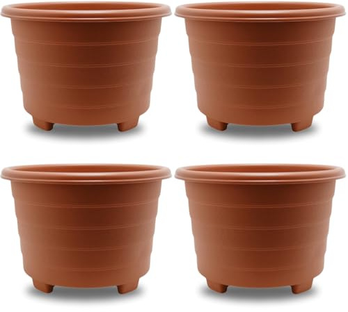 SIDSONS Large Terracotta Planter 39cm - Plastic Plant Pots, Indoor Flower Pot, Outdoor Garden Patio Planters, Marked Drainage Hole, Round Planter With Feet, Herb Plant Container (4, 39cm Terracotta)