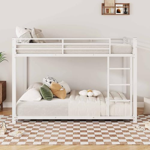 YEHTOKHOME Lit superposé Moderne avec échelle et Garde-Corps, Multifonctionnel lit en métal(sans Matelas) (Blanc, 140x200cm)