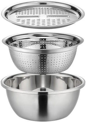 Multifunctional Stainless Steel Basin - Colander Basin Mixing Bowl Set | Salad Maker Bowl | Drain Basket Vegetable Cutter | Kitchen Tools for Fruit Vegetable