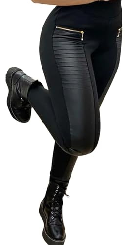 DAOAO Faux Leather Leggings for Women Pleather Pant Elastic Mid Waisted Stretchy Punk Glothic Clothes Concert Outfits Black L