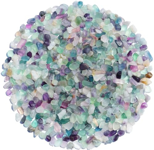 QYGL Crystal Pebbles – 0.9LB Natural Fluorite Crystal Bulk, Decorative Tumbled Gemstones Sea Glass Rock for Fish Tank Gravel, Vase Filler, DIY Crafts, Plant Pots & Home Decor