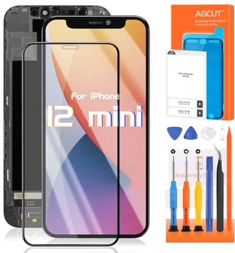 Pantalla para iPhone 12 Mini LCD Display 12 Mini A2399 A2176 A2398 A2400 Display Digitizer Repuesto Assembly + Kit de reparación (Negro, TFT)