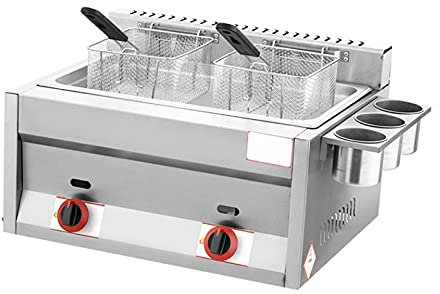Friteuse à gaz 22 L grande capacité, friteuse commerciale en acier inoxydable aucier inoxydable au GPL, puissance de feu réglable, avec paniers et couvercles, pour frites, beignets, poisson,