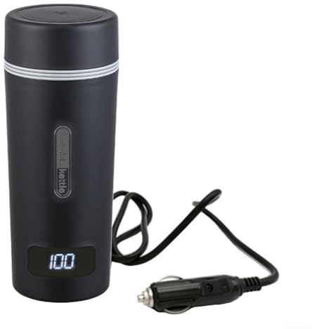 Bouilloire portable 12 V pour voiture, tasse électrique de 500 ml avec réglages de température réglables, idéale pour les voyages et le camping (noir)